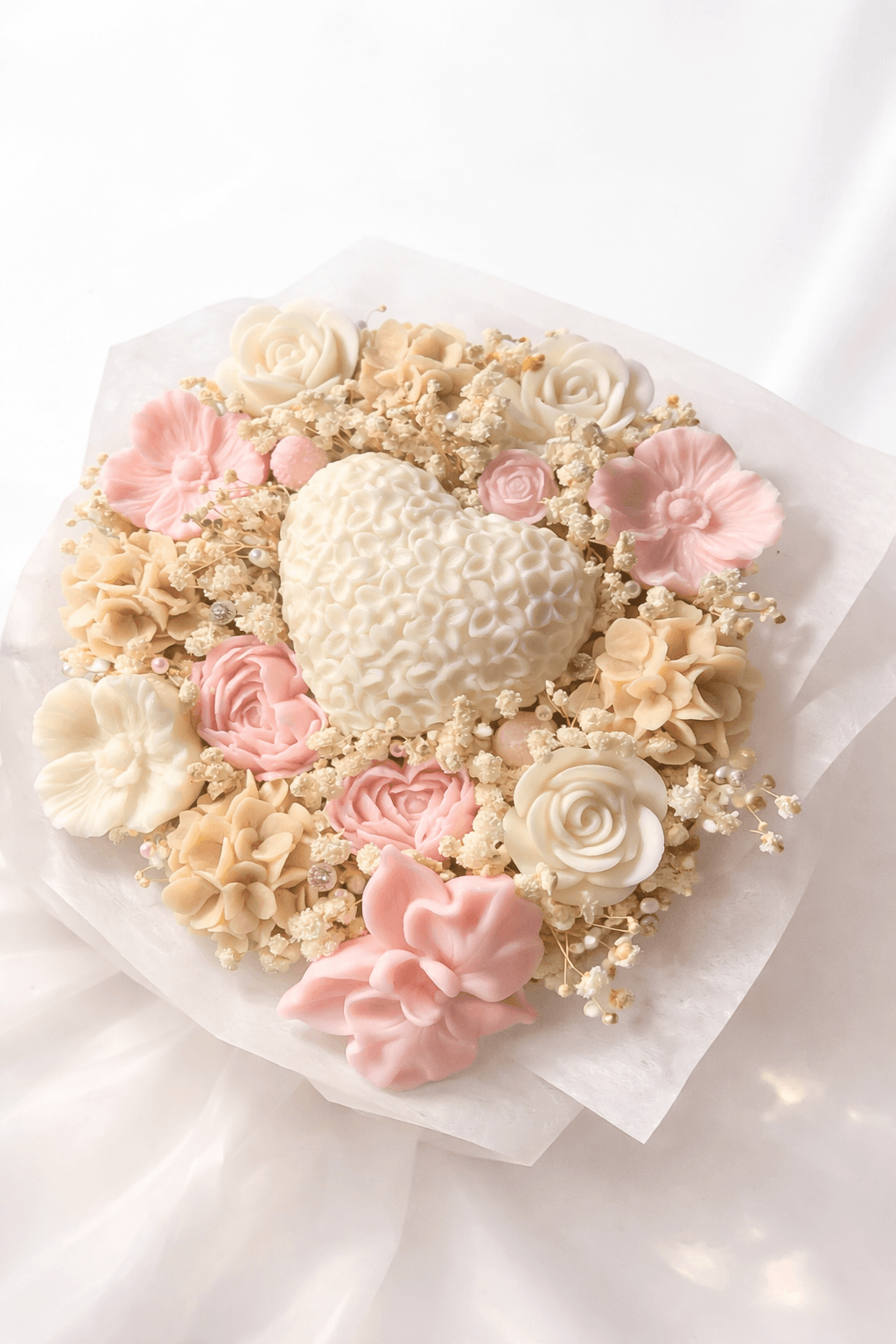 Création florale coeur en stock vue de dessus
