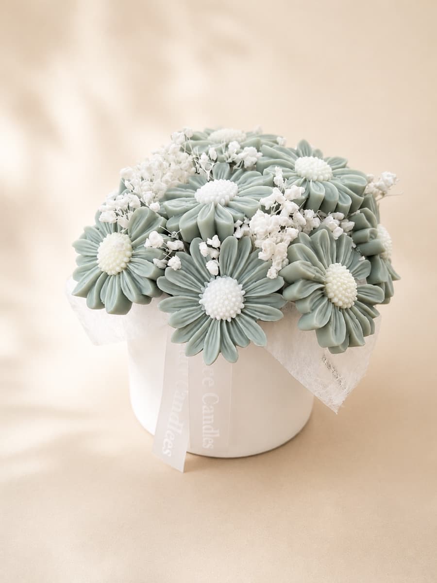 Bouquet de marguerites en cire vert sauge