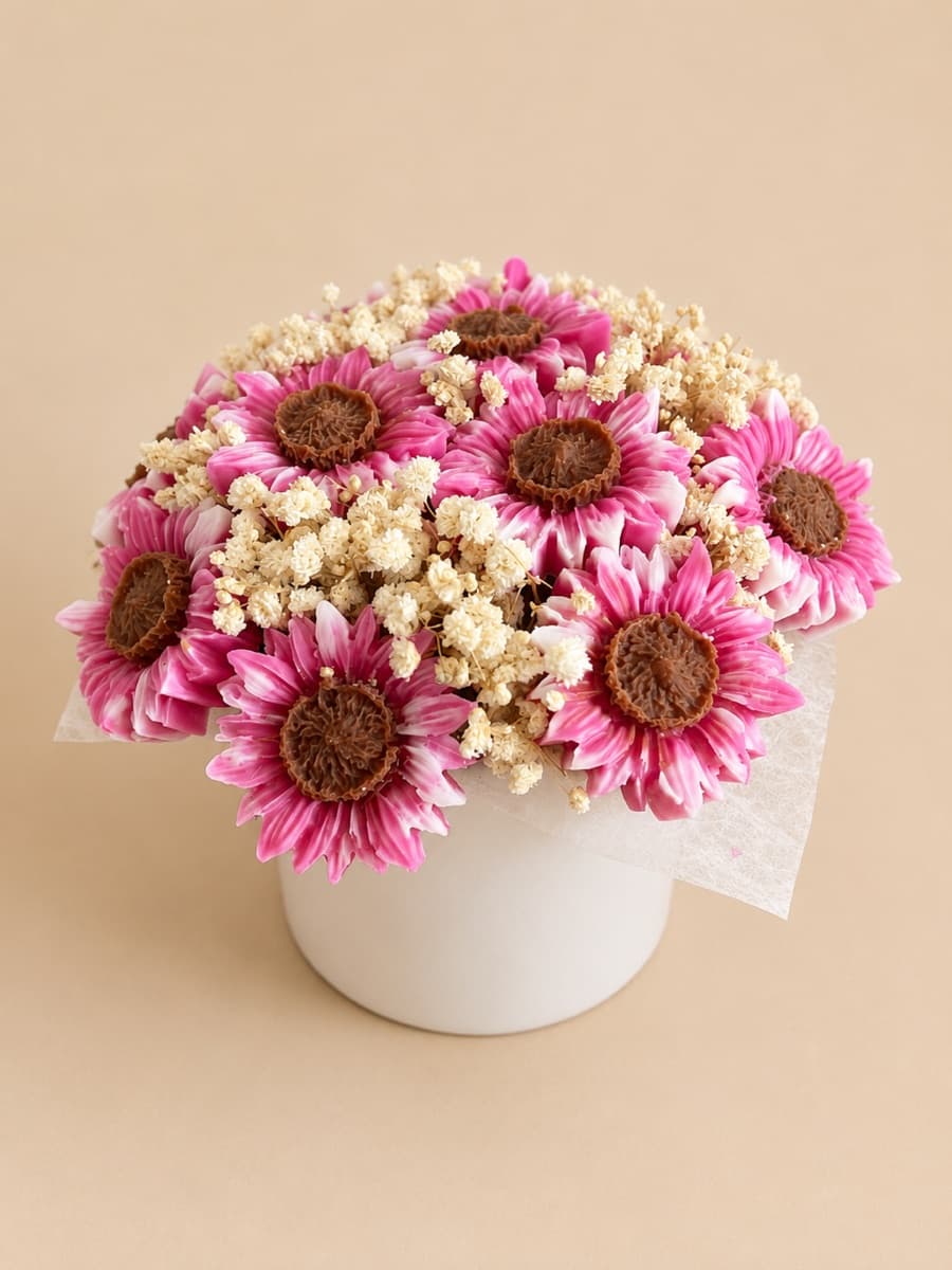 Bouquet de tournesols roses en cire