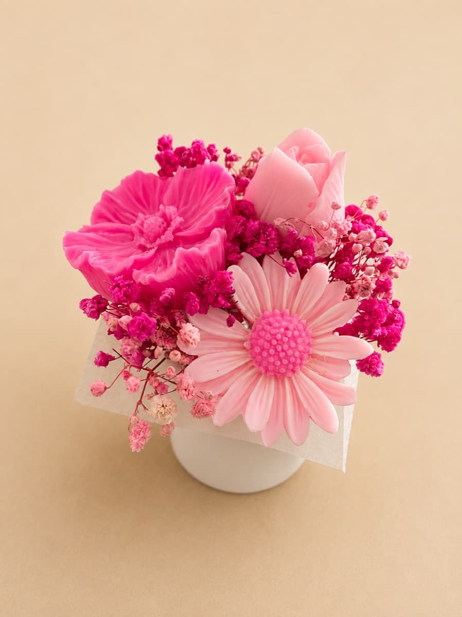 Petit bouquet en cire tout en rose fuchsia