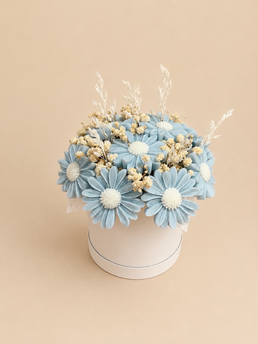 Bouquet de marguerites bleues en cire